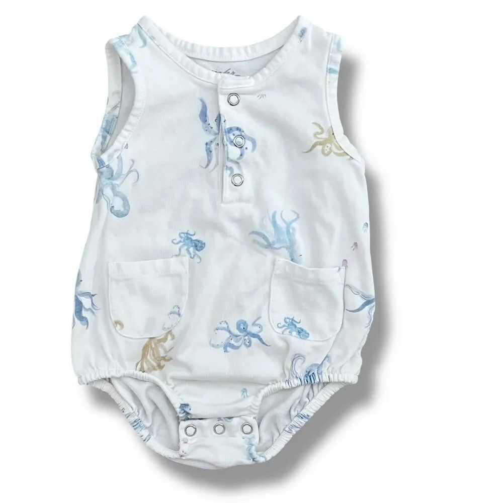 Pehr Ocean Sea Marine Life Animal Sleeveless Organic Cotton Bodysuit Romper 3M